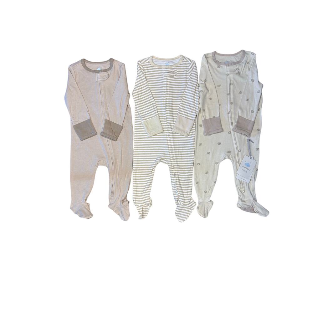 Baby 3 Pack Footed Sleepers 6-9M Cloud Island 2-Way Zip Neutral Pajamas NWT